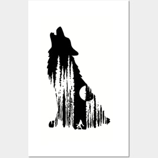 Werewolf Under Full Moon in Forest in a Wolf Silhouette Illustration Posters and Art